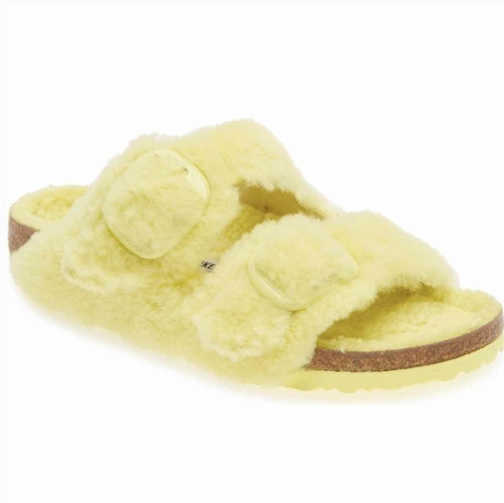 Birkenstock Yellow Fuzzy Big Buckle Sandals